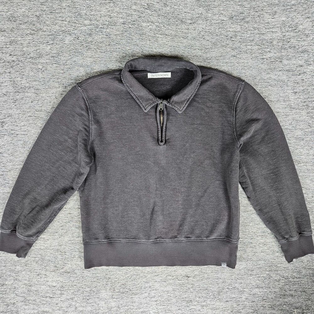 Outerknown Sur Quarter Zip Sweatshirt Men's M Gray Hemp Organic Cotton Pullover